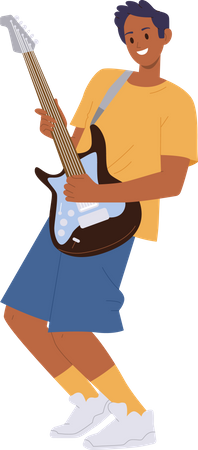 Boy playing electric bass guitar Illustration
