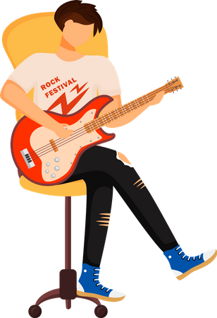 Boy playing electric guitar Illustration