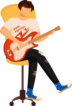 Boy Playing Electric Guitar Semi Flat Color Vector Character Posing Figure Full Body Person On White Musical Instrument Simple Cartoon Style Illustration For Web Graphic Design And Animation Illustration