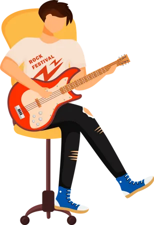 Boy playing electric guitar  Illustration