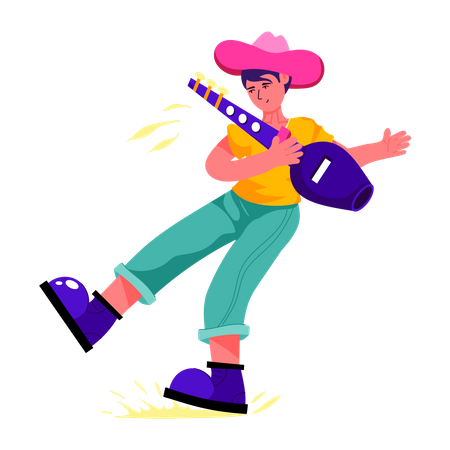 Boy playing electric guitar  Illustration