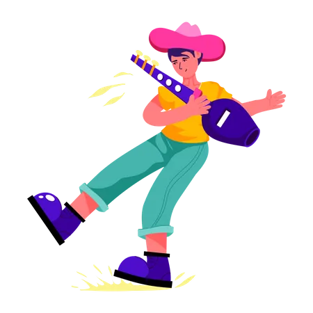 Boy playing electric guitar  Illustration