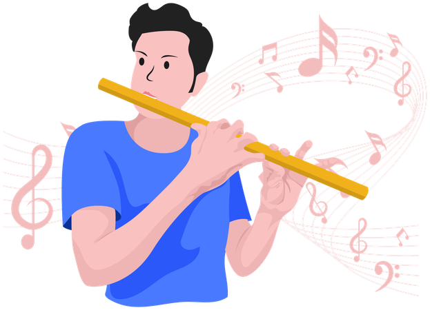 Boy playing Flute  Illustration