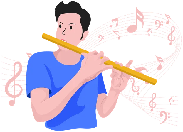 Boy playing Flute  Illustration