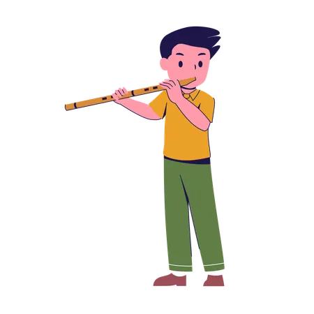 Boy Playing Flute  Illustration