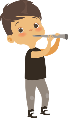 Boy Playing Flute  Illustration