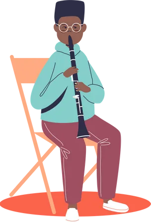 Boy playing flute  Illustration