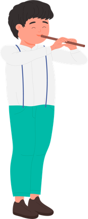 Boy playing flute イラスト