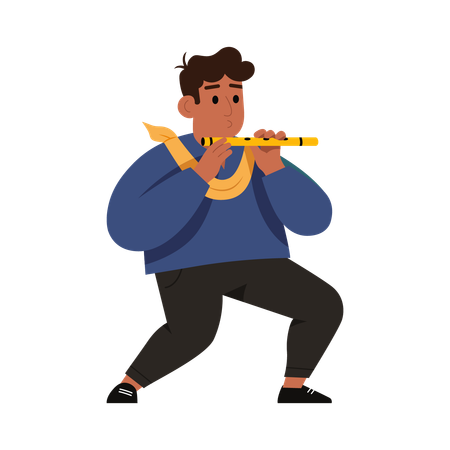 Boy Playing Folk Flute  Illustration