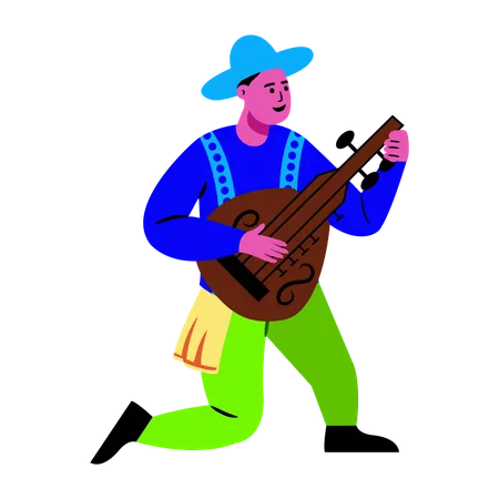 Boy playing folk music  Illustration