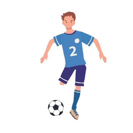 Football Player Man Kicking Ball Soccer Player Male Characters Playing Football Illustration