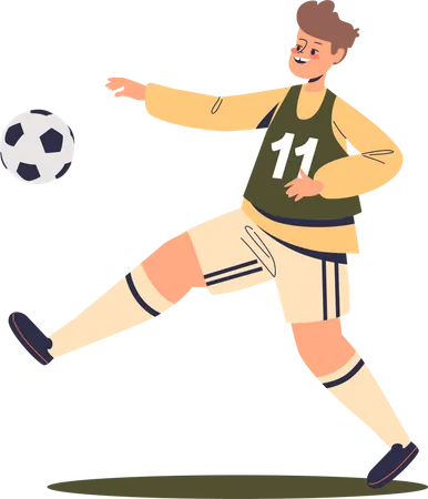 Boy In Sportswear Playing Football Kid Practicing Professional Athlete Activities Team Games Children And Sport Training Concept Cartoon Flat Vector Illustration Illustration