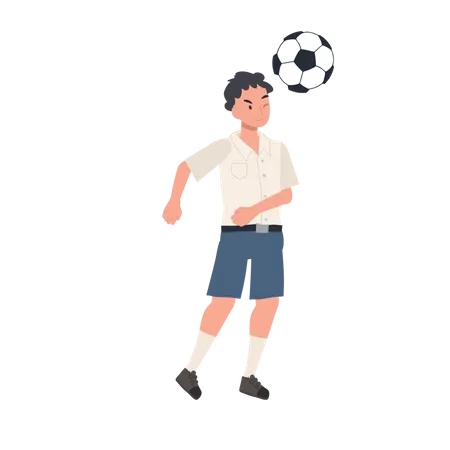 Young Thai Student Boy Kicking Ball After Classes Young Thai Student Boy Playing Football After School Illustration