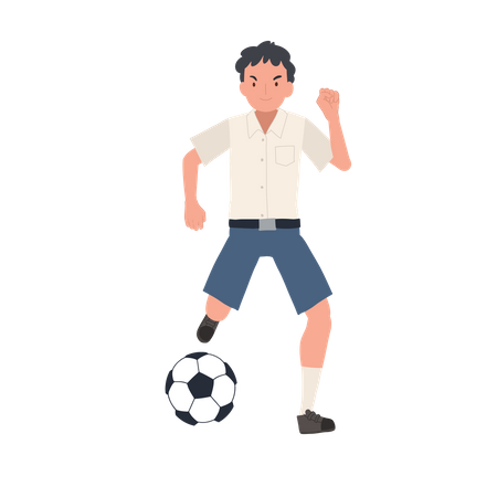 Boy Playing Football After School  イラスト