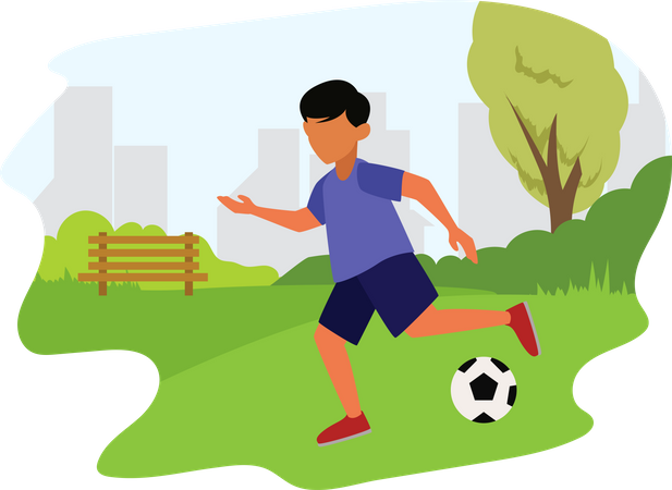Boy playing football at park  Illustration