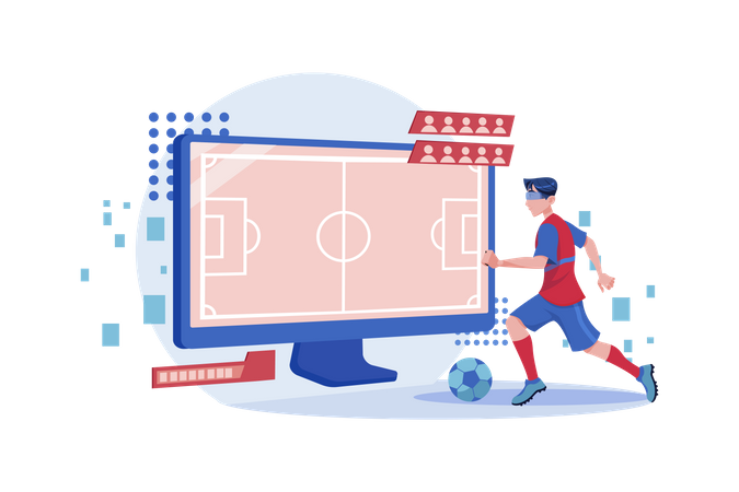 Boy playing football using VR Tech Illustration