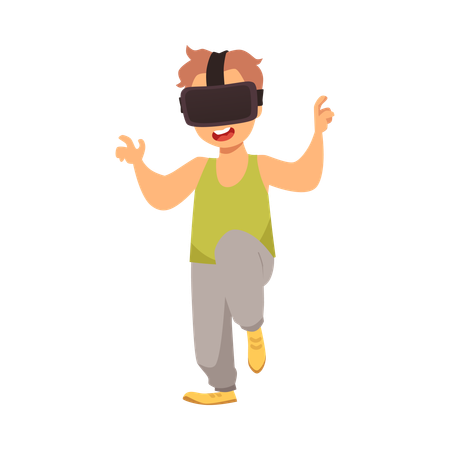 VR 안경을 쓰고 게임을 하는 소년  일러스트레이션