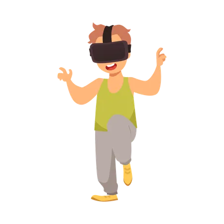 VR 안경을 쓰고 게임을 하는 소년  일러스트레이션
