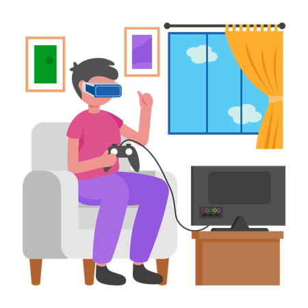 오니 VR 게임을 하는 소년  일러스트레이션