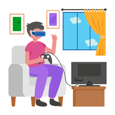 오니 VR 게임을 하는 소년  일러스트레이션