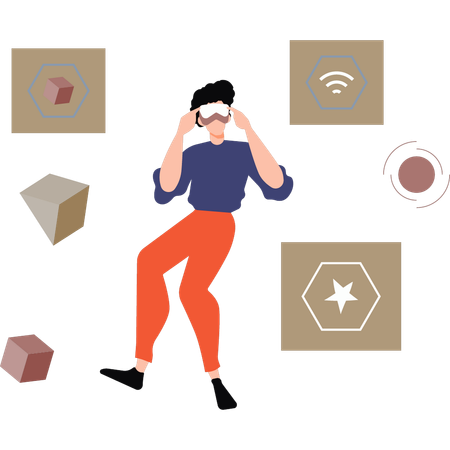 Boy playing game wearing VR  Illustration
