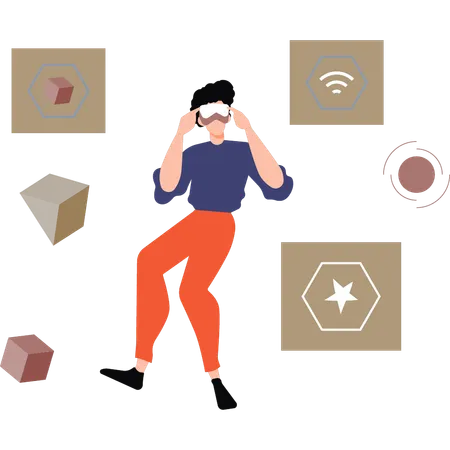 Boy playing game wearing VR  일러스트레이션