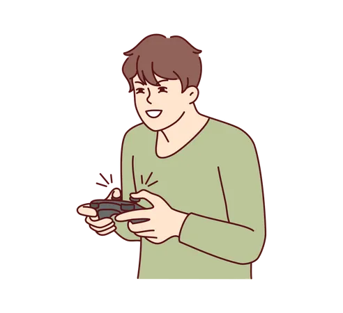 Boy playing game with joystick Illustration