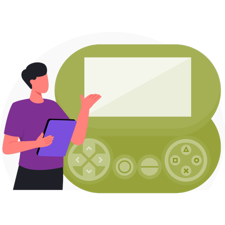 Boy playing game with joystick  Illustration