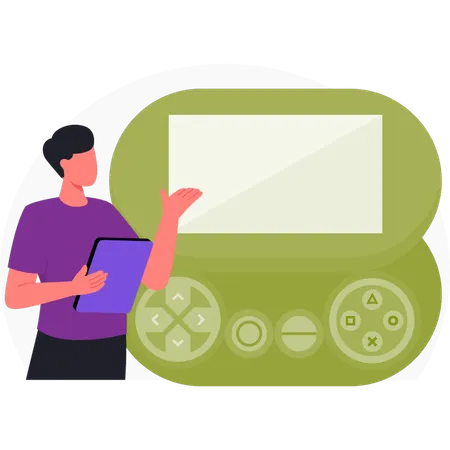 Boy playing game with joystick  Illustration
