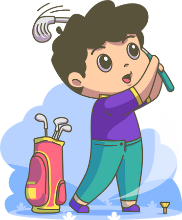 Boy playing golf using golf pin  イラスト