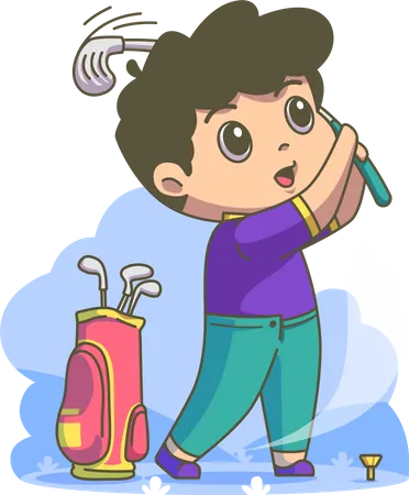 Boy playing golf using golf pin  Illustration