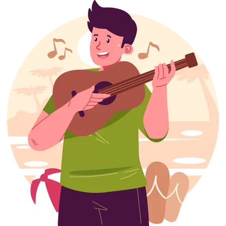Boy playing guitar and singing song  Illustration