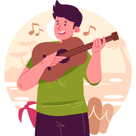 Boy playing guitar and singing song  Illustration