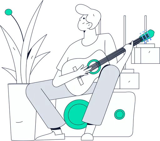 Boy playing guitar at home  Illustration