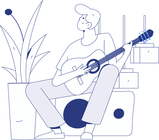 Boy playing guitar at home  Illustration