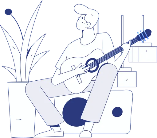 Boy playing guitar at home  Illustration