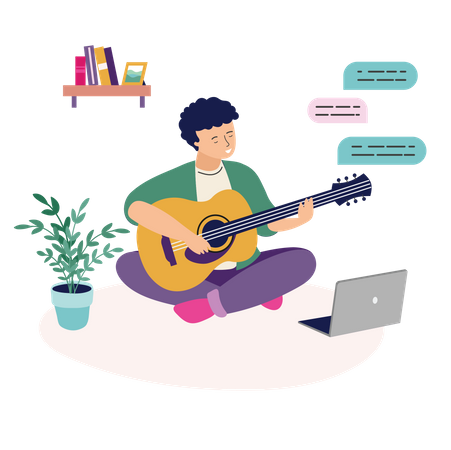 Boy playing guitar for online audience Illustration