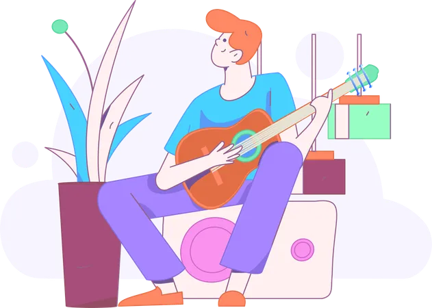 Boy playing guitar  Illustration