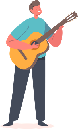 Boy playing guitar  イラスト