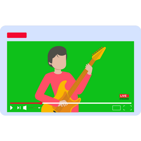 Boy playing guitar in live streaming  Illustration