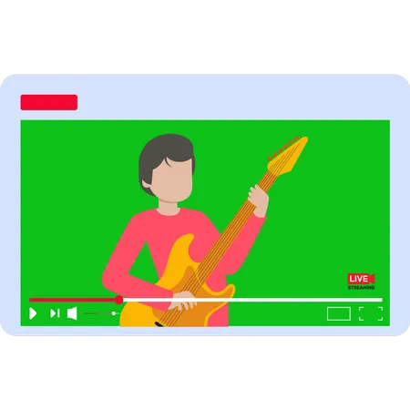 Boy playing guitar in live streaming  Illustration