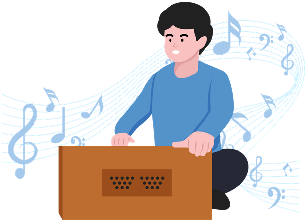 Boy playing Harmonium  Illustration