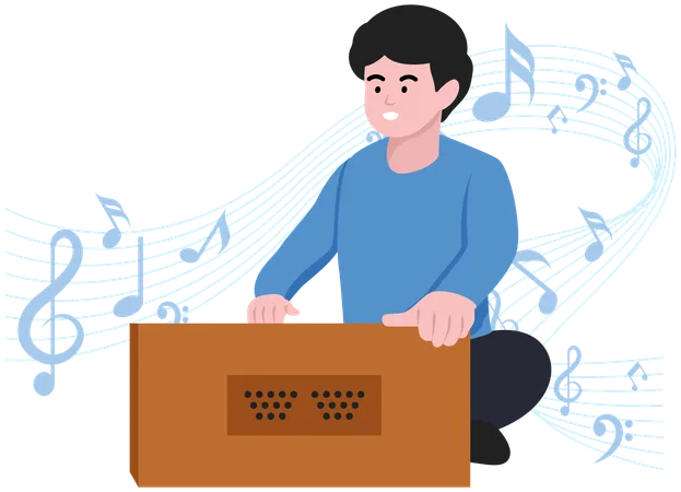 Boy playing Harmonium  Illustration