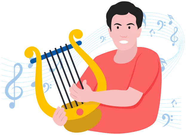 Boy playing Harp  Illustration