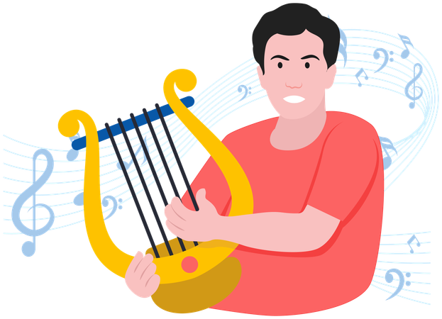 Boy playing Harp  Illustration