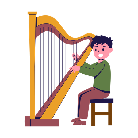 Boy Playing Harp  Illustration