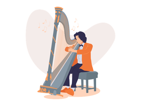 Boy playing harp  Illustration