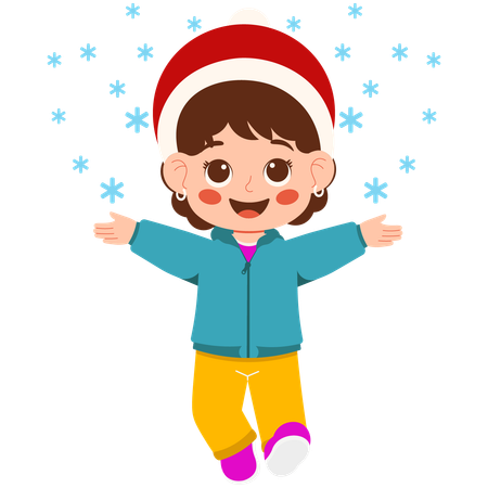 Boy playing in snowfall  Illustration