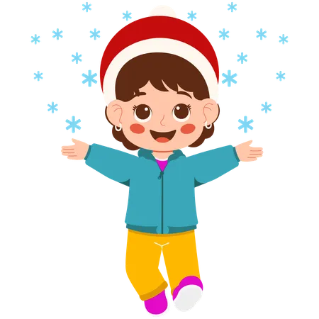 Boy playing in snowfall  Illustration