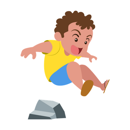Boy playing jump stone  Illustration